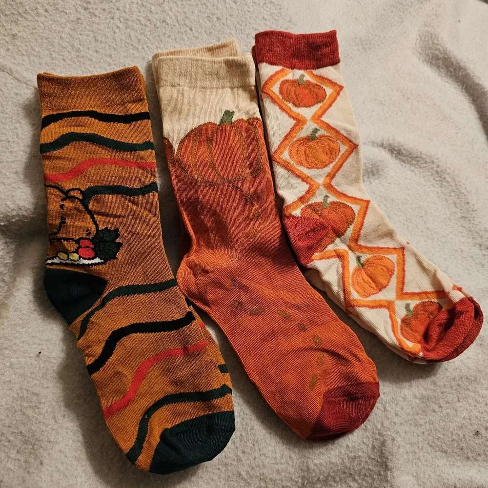 Set Of Three Fall Thanksgiving Pumpkin New Socks